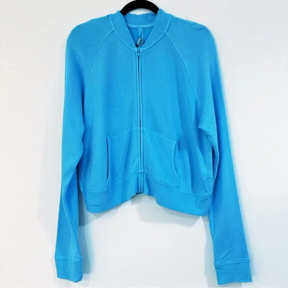 NWT SKIMS Sport French Terry Shrunken Zip Cardigan in Cyan Size XL - Picture 5 of 9